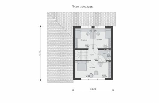 Проект одноэтажного дома с мансардой и террасой